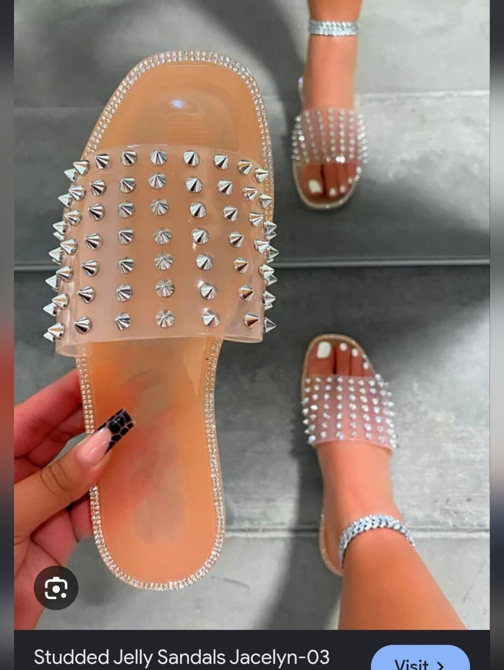 Wild Diva White Jelly Slide Sandals with Attitude Silver Crystal Studs Size 9